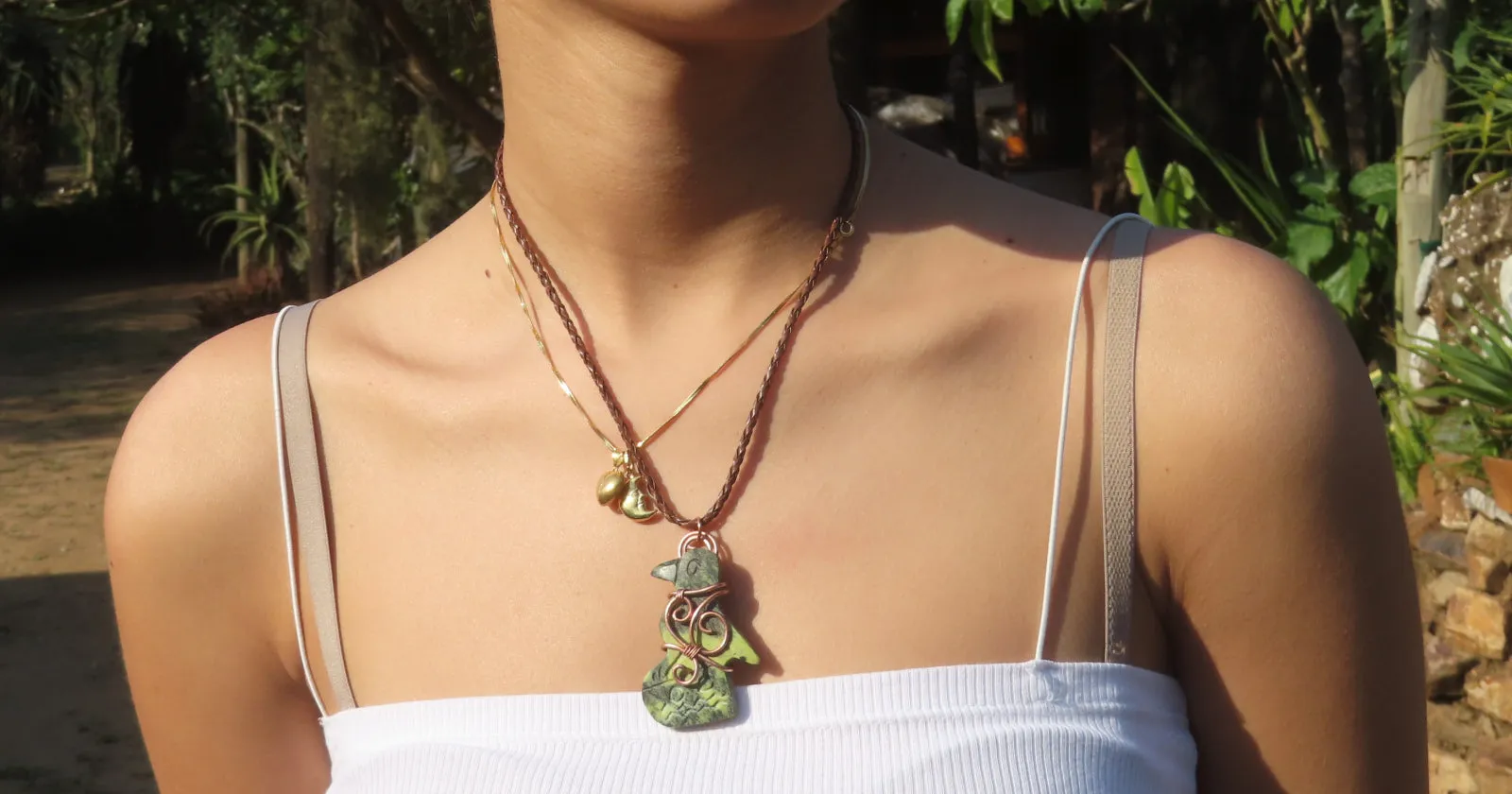 Polished Leopard stone "Great Zimbabwe Bird" Pendant with Copper Wire Wrap and Thong - sold per piece - From Zimbabwe