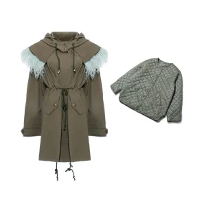 Pre Order:  Detachable Fur Hood Cotton Liner Two-Piece Coat Set