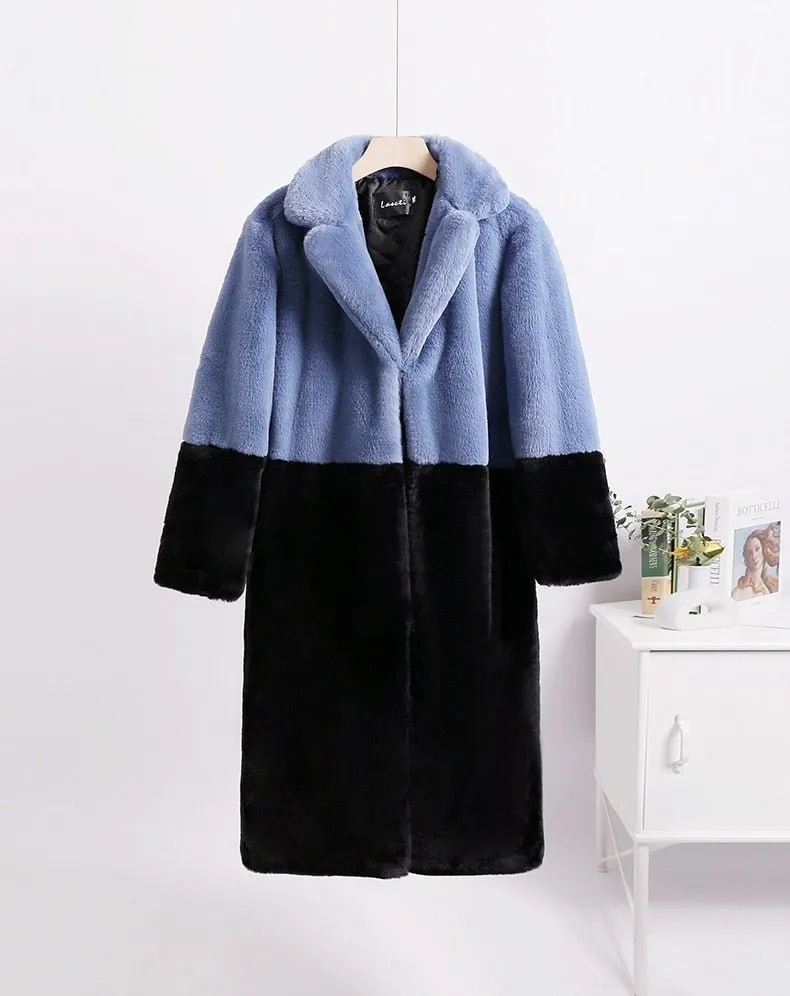 Pre Order:  Two-Tone Faux Fur Loose Coat - @theestylishp