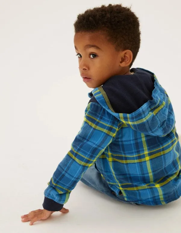 Pure Cotton Checked Hooded Shacket