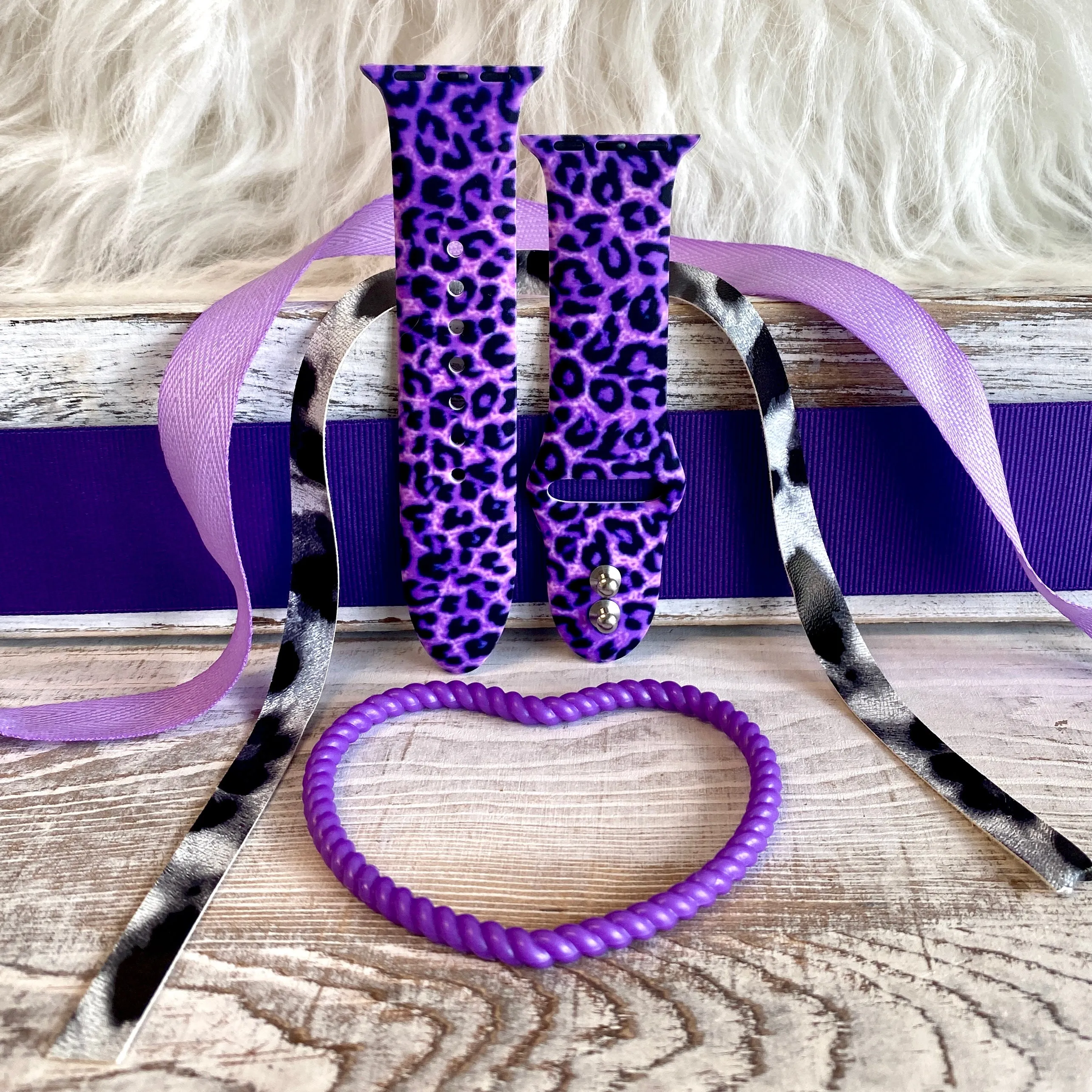 Purple Leopard Print Silicone Band For Apple Watch