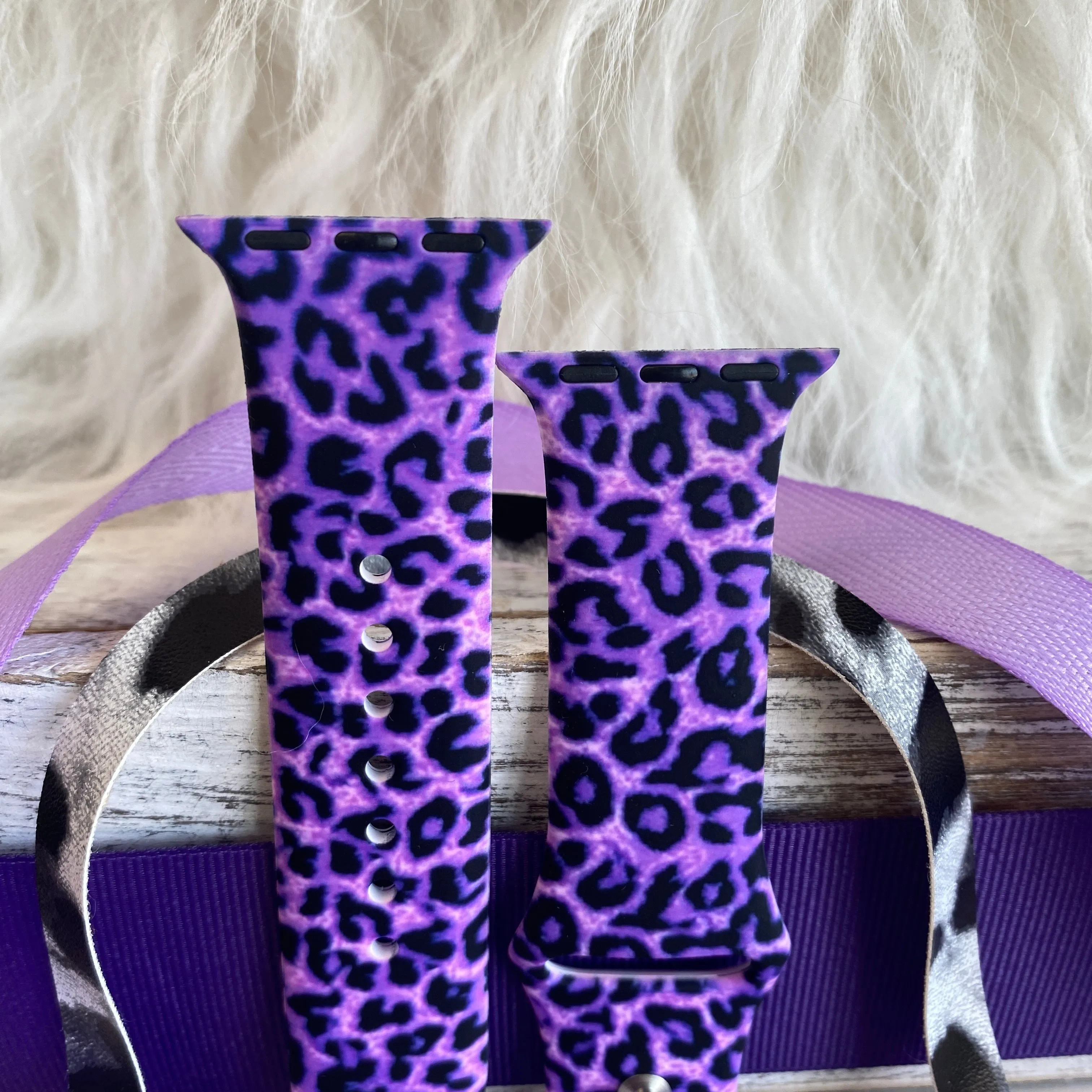 Purple Leopard Print Silicone Band For Apple Watch