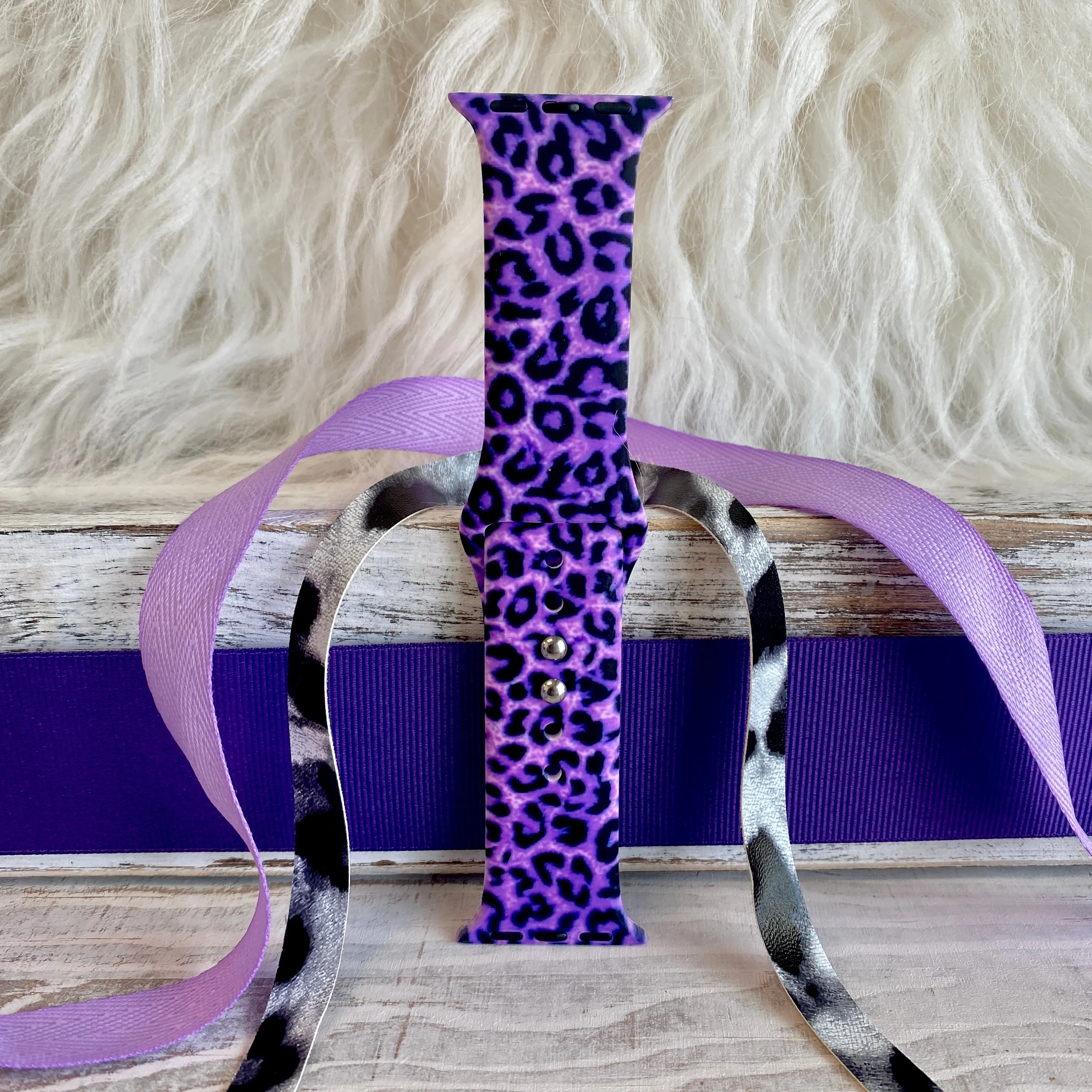Purple Leopard Print Silicone Band For Apple Watch