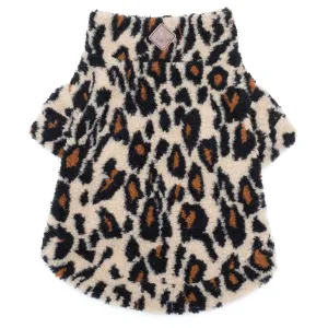 Quarter Zip Fleece Pullover Dog Coat Tan Leopard