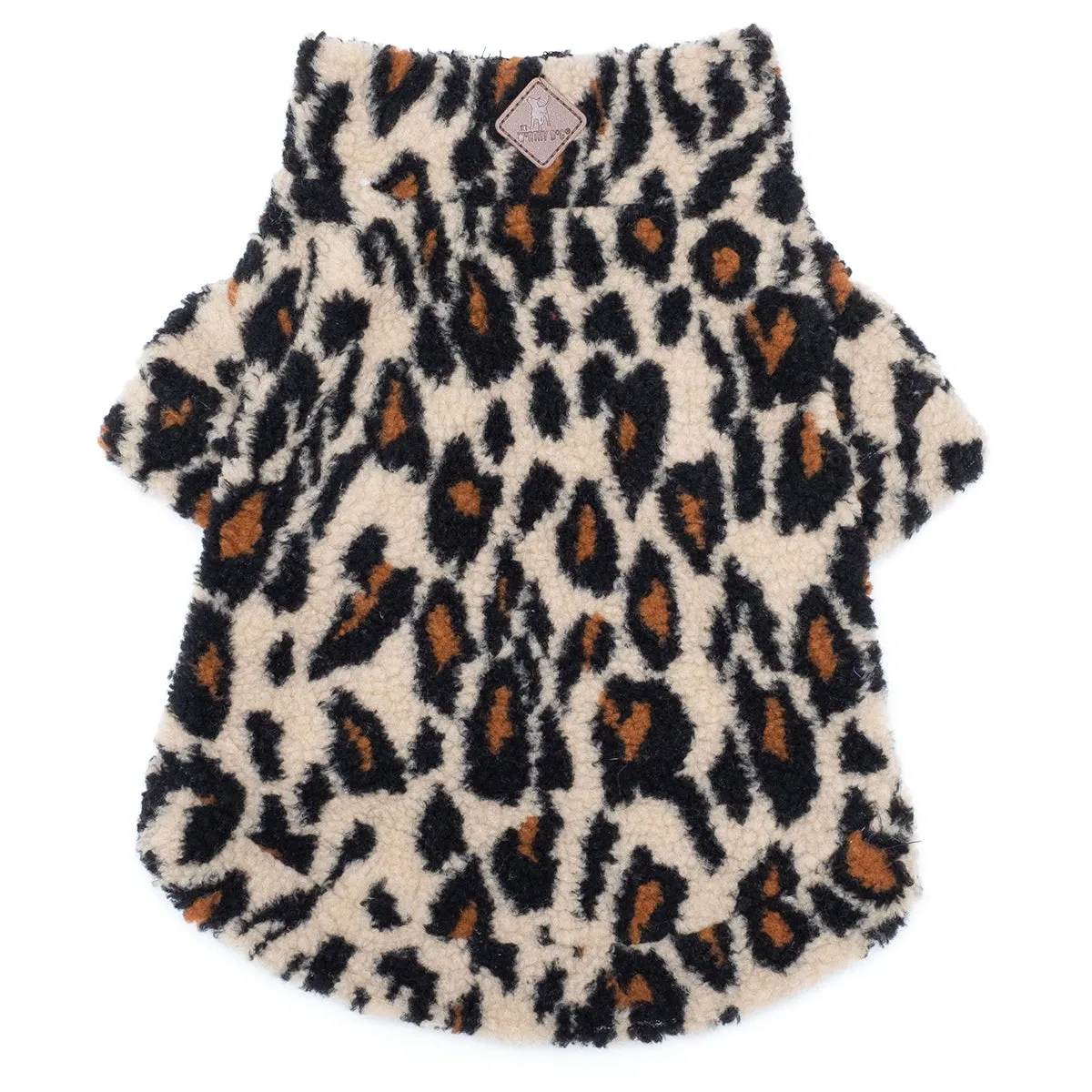 Quarter Zip Fleece Pullover Dog Coat Tan Leopard