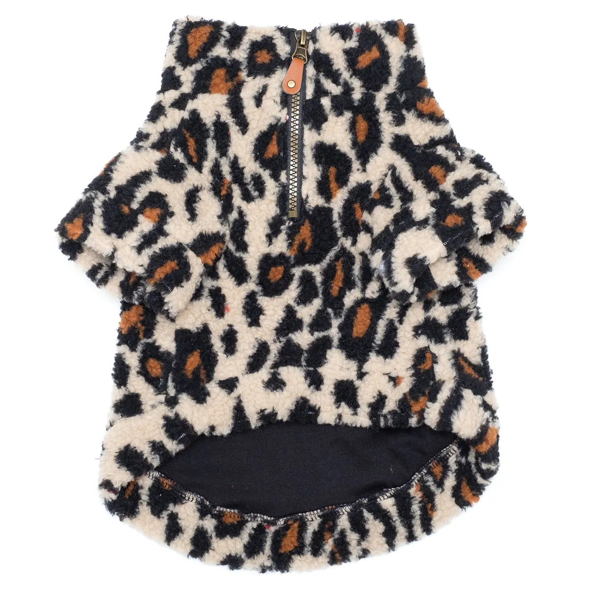 Quarter Zip Fleece Pullover Dog Coat Tan Leopard