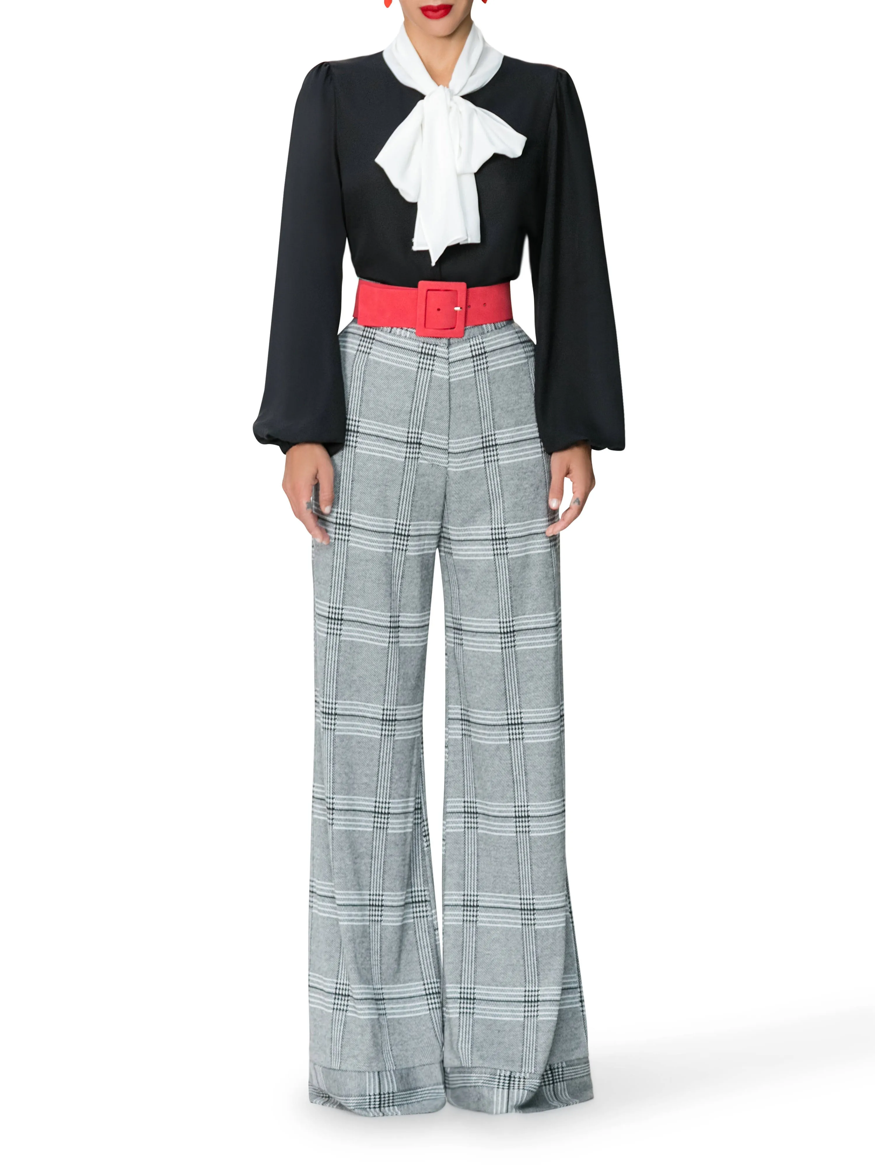 "Bardot" High Waist Houndstooth Pants