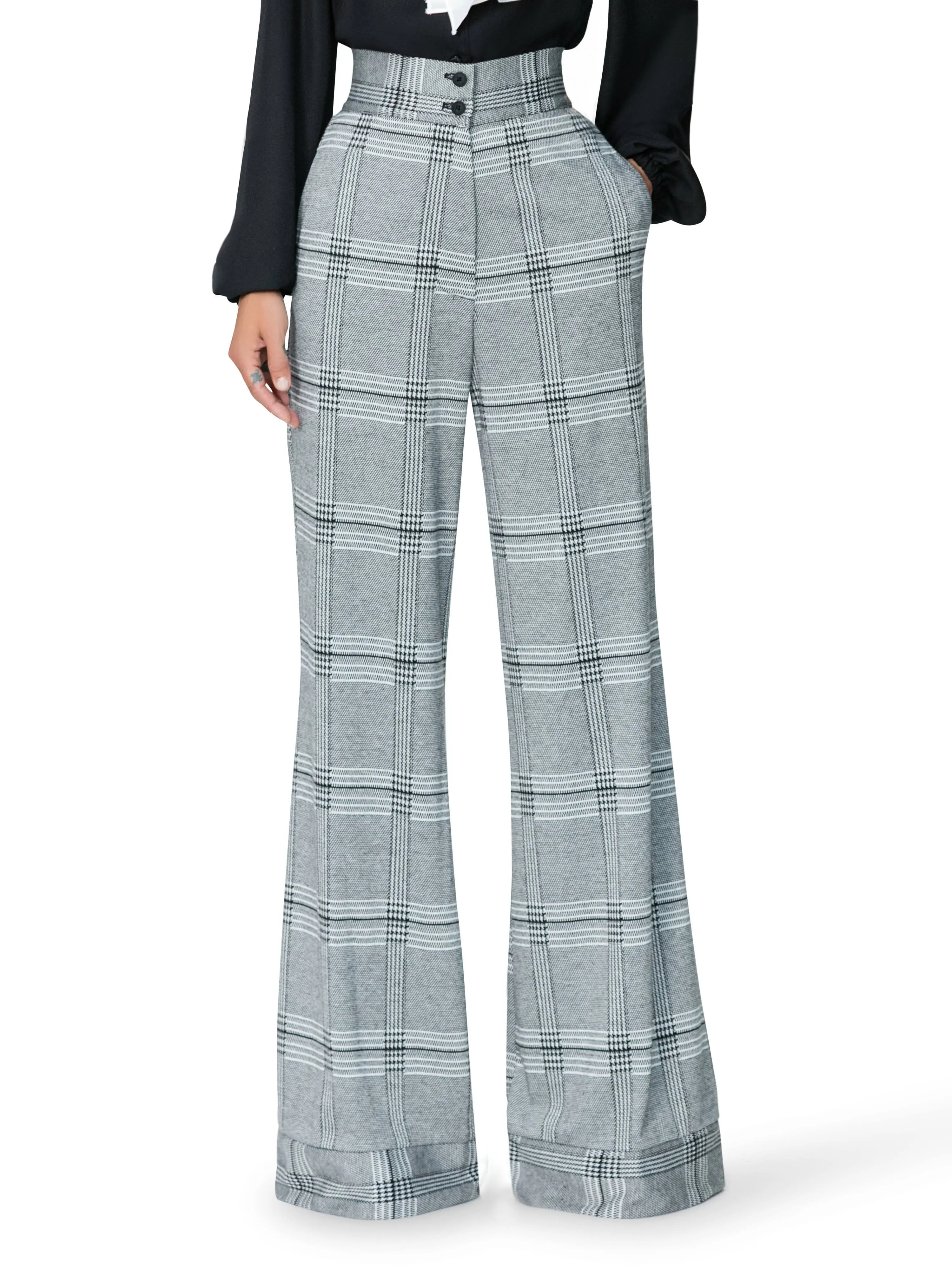 "Bardot" High Waist Houndstooth Pants
