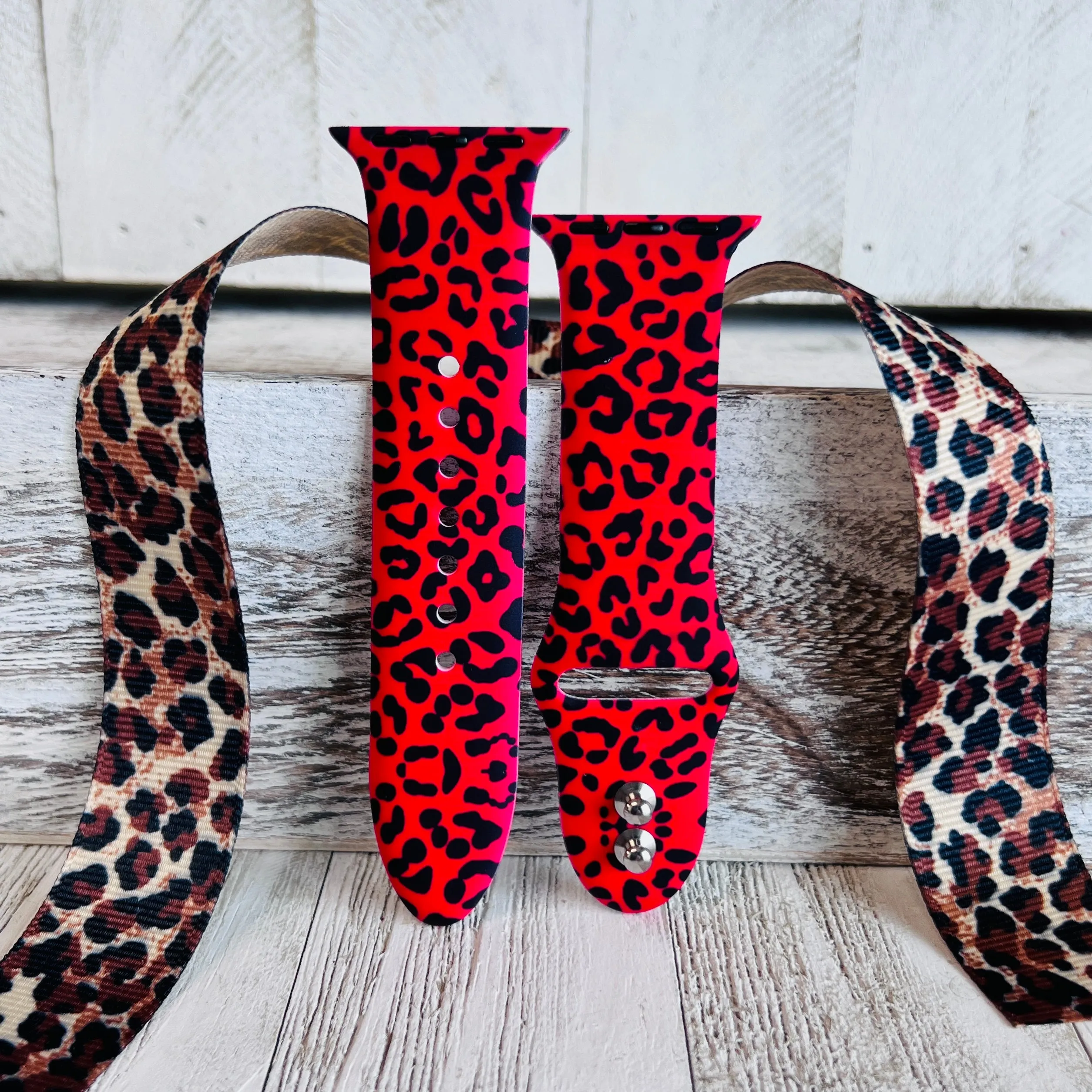 Red Leopard Print Silicone Band For Apple Watch