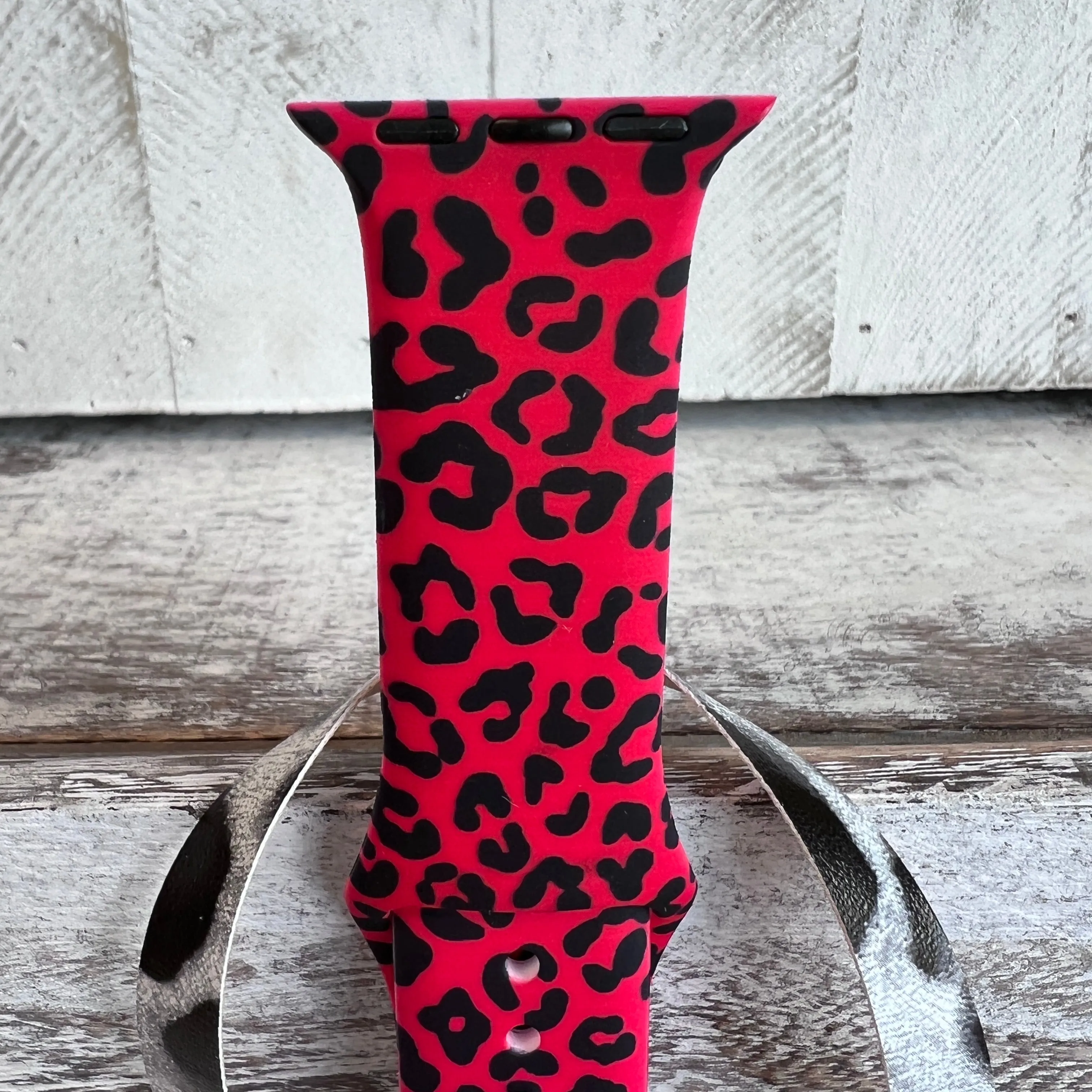 Red Leopard Print Silicone Band For Apple Watch