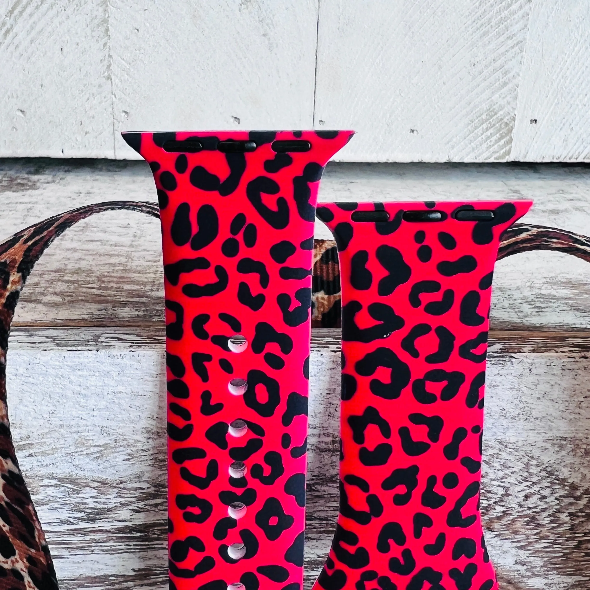 Red Leopard Print Silicone Band For Apple Watch