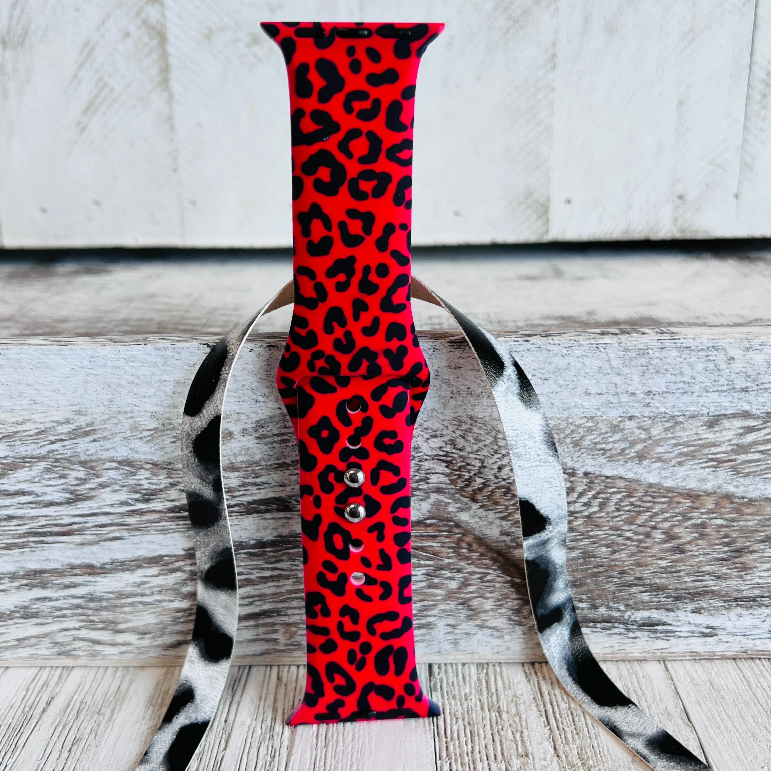 Red Leopard Print Silicone Band For Apple Watch