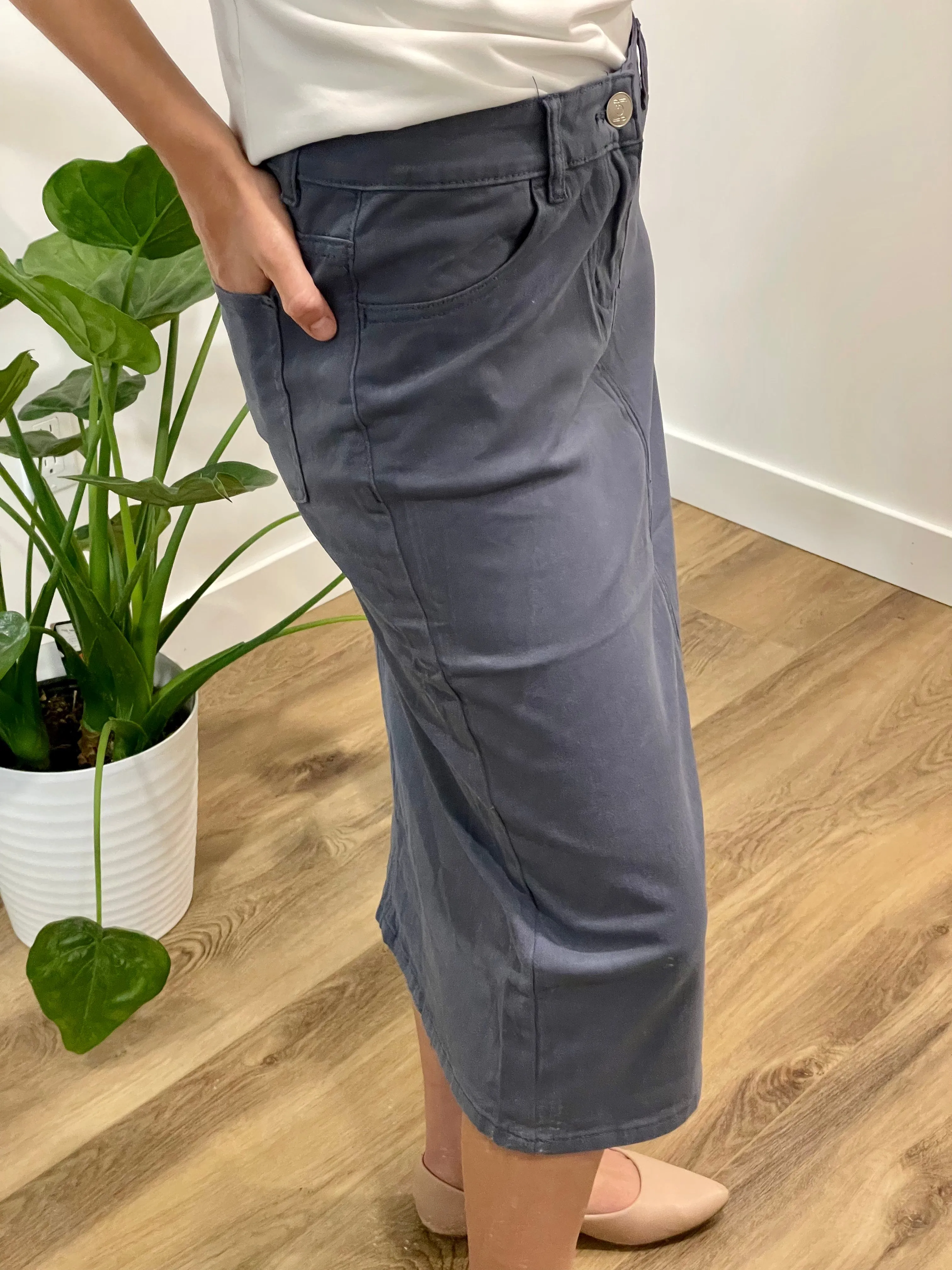 Remi Coastal Blue Midi Skirt 29 inches long