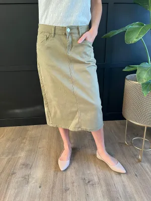 Remi Moss Olive Midi Skirt 29 inches long