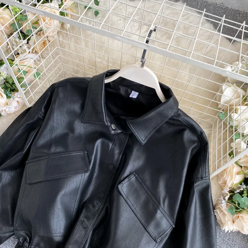 Retro Big Pocket Slim Cropped Biker Jacket