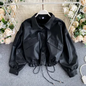 Retro Big Pocket Slim Cropped Biker Jacket