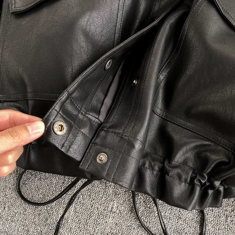 Retro Big Pocket Slim Cropped Biker Jacket