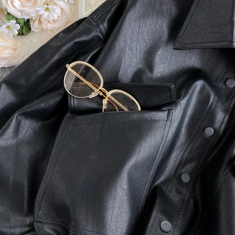 Retro Big Pocket Slim Cropped Biker Jacket