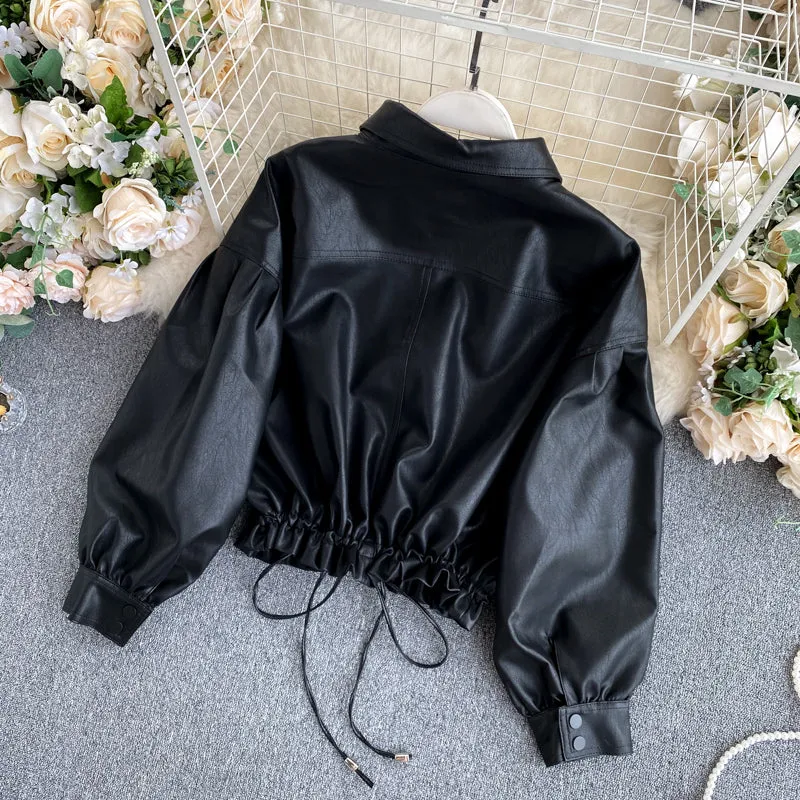 Retro Big Pocket Slim Cropped Biker Jacket