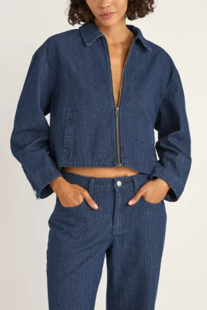 Rhythm Pinstripe Cropped Jacket - INDIGO