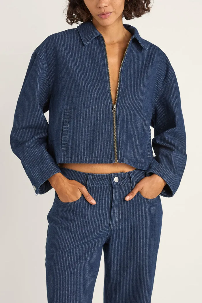Rhythm Pinstripe Cropped Jacket - INDIGO