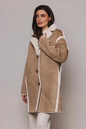RINO & PELLE Janneke Faux Shearling Coat in Cookie