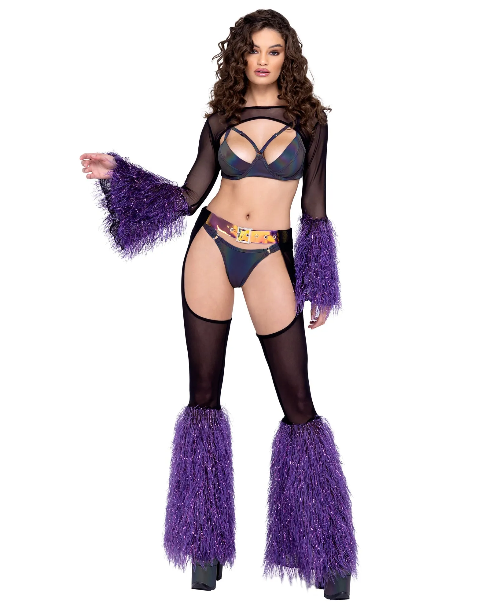 Roma Sheer Shrug with Faux Fur Bell Sleeve - Rave & Festival Wear