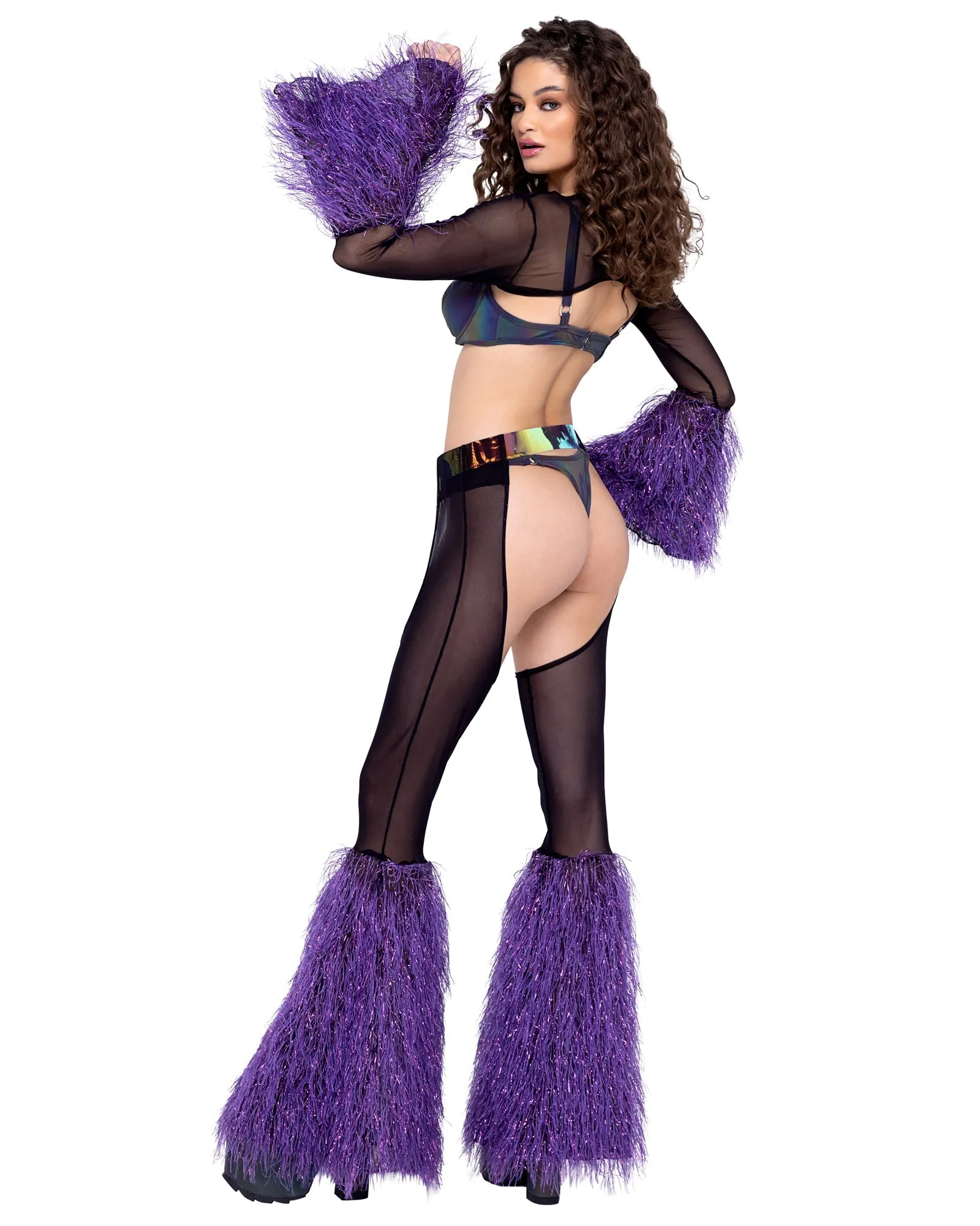 Roma Sheer Shrug with Faux Fur Bell Sleeve - Rave & Festival Wear
