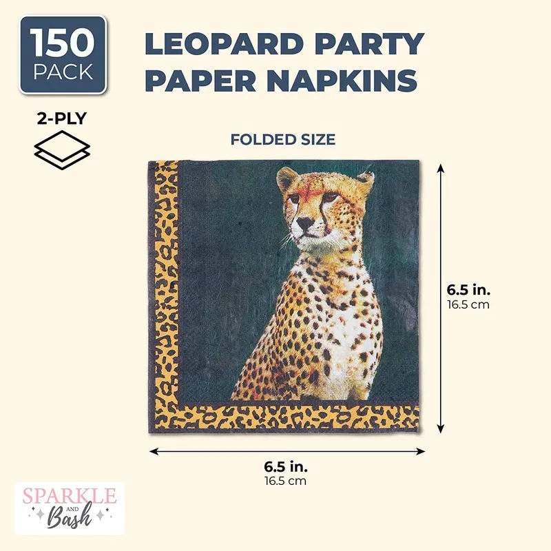 Safari Birthday Party Paper Napkins with Cheetah (6.5 In, 150 Pack)
