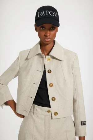 Short tailored jacket in organic cotton jacquard