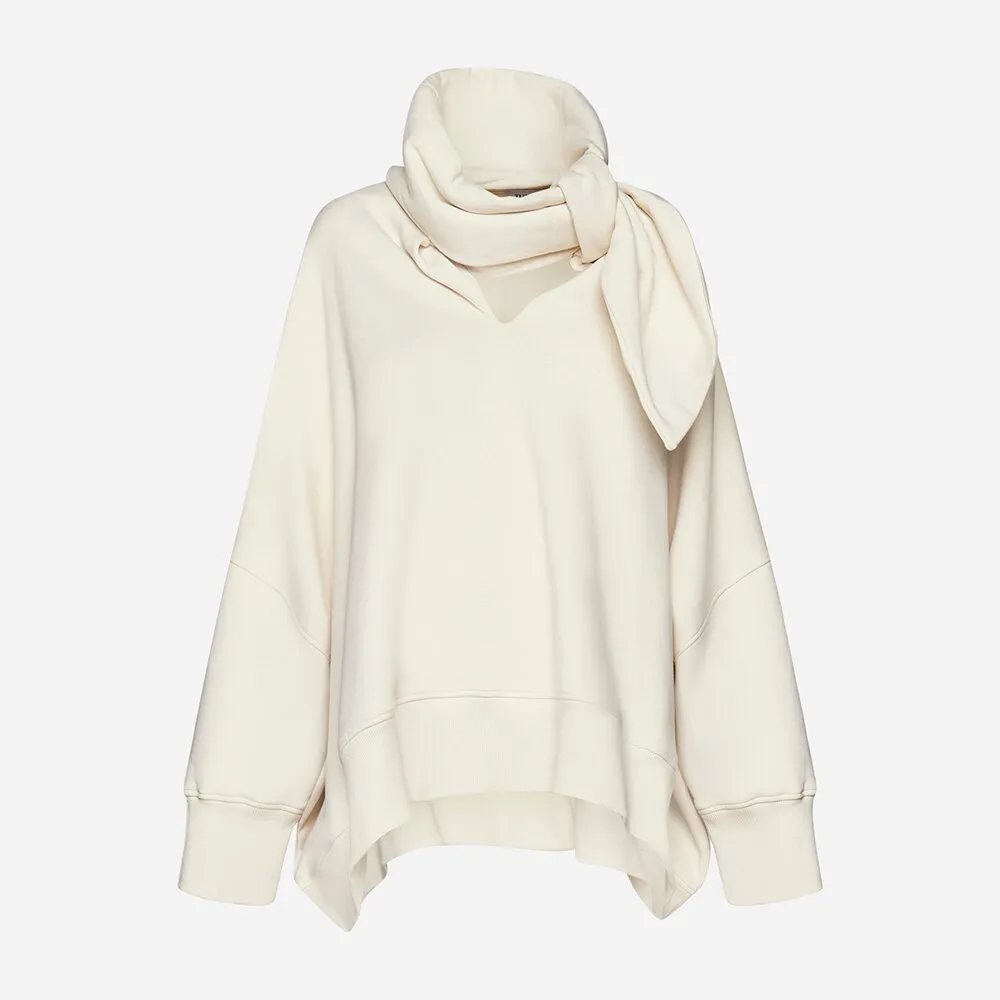 Solid Casual Sweatshirts For Women Scarf Collar Long Sleeve Loose Minimalist Sweatshirt Female Fashion Clothing