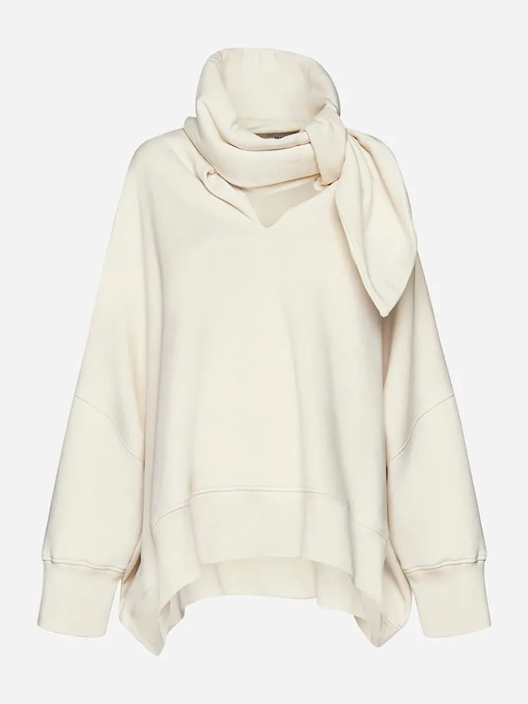 Solid Casual Sweatshirts For Women Scarf Collar Long Sleeve Loose Minimalist Sweatshirt Female Fashion Clothing