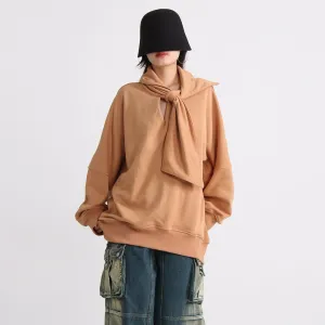 Solid Casual Sweatshirts For Women Scarf Collar Long Sleeve Loose Minimalist Sweatshirt Female Fashion Clothing