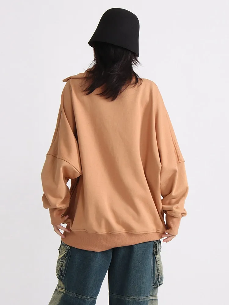 Solid Casual Sweatshirts For Women Scarf Collar Long Sleeve Loose Minimalist Sweatshirt Female Fashion Clothing