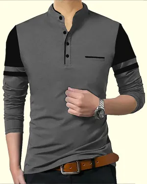 Solid Men Henley Collar t-Shirt / Darkgrey