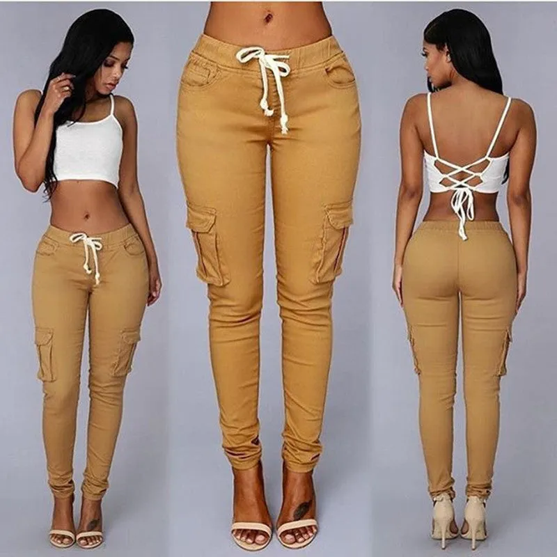 Straight Bullet Pencil Women's Drawstring Lace Casual Pants