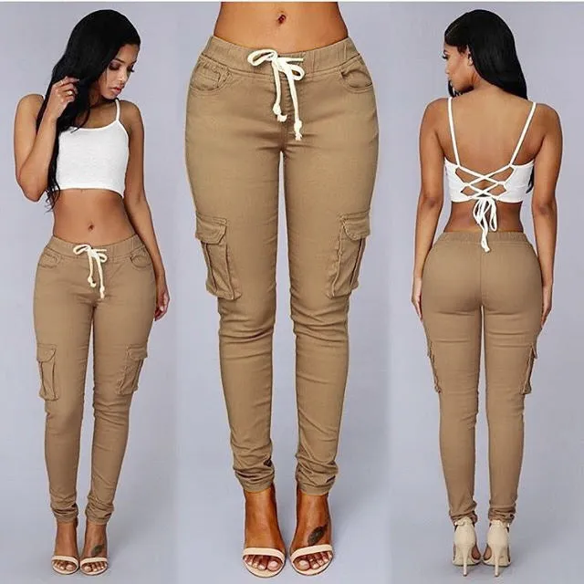 Straight Bullet Pencil Women's Drawstring Lace Casual Pants