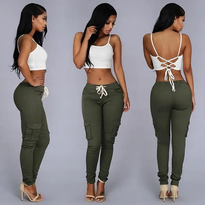 Straight Bullet Pencil Women's Drawstring Lace Casual Pants