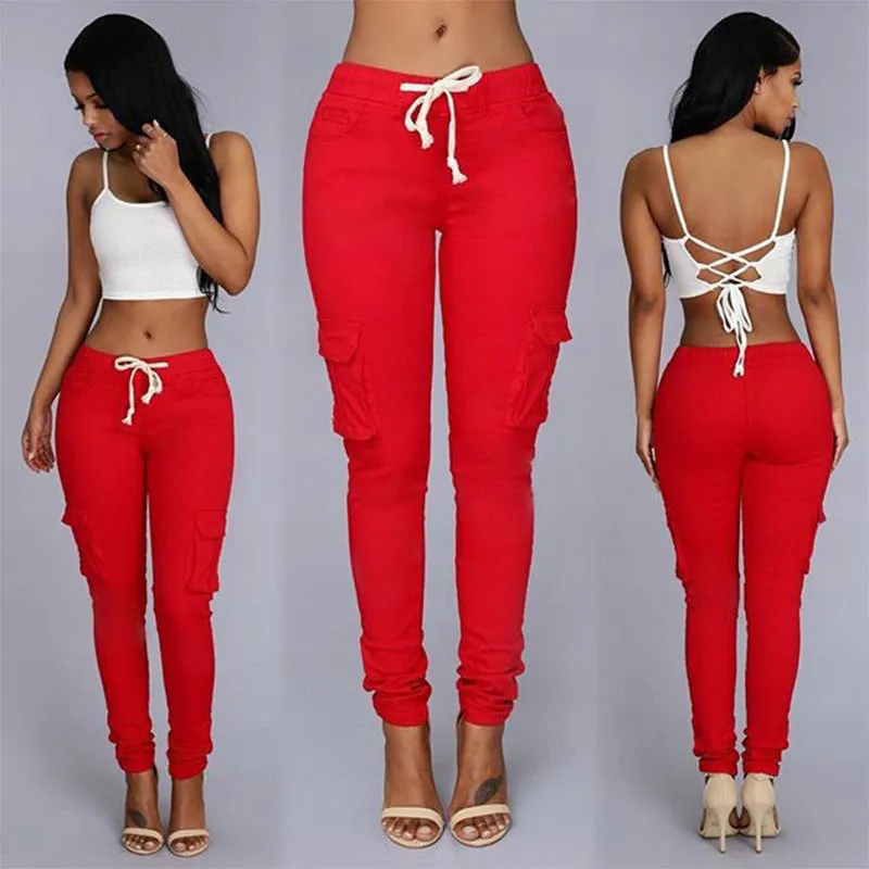 Straight Bullet Pencil Women's Drawstring Lace Casual Pants