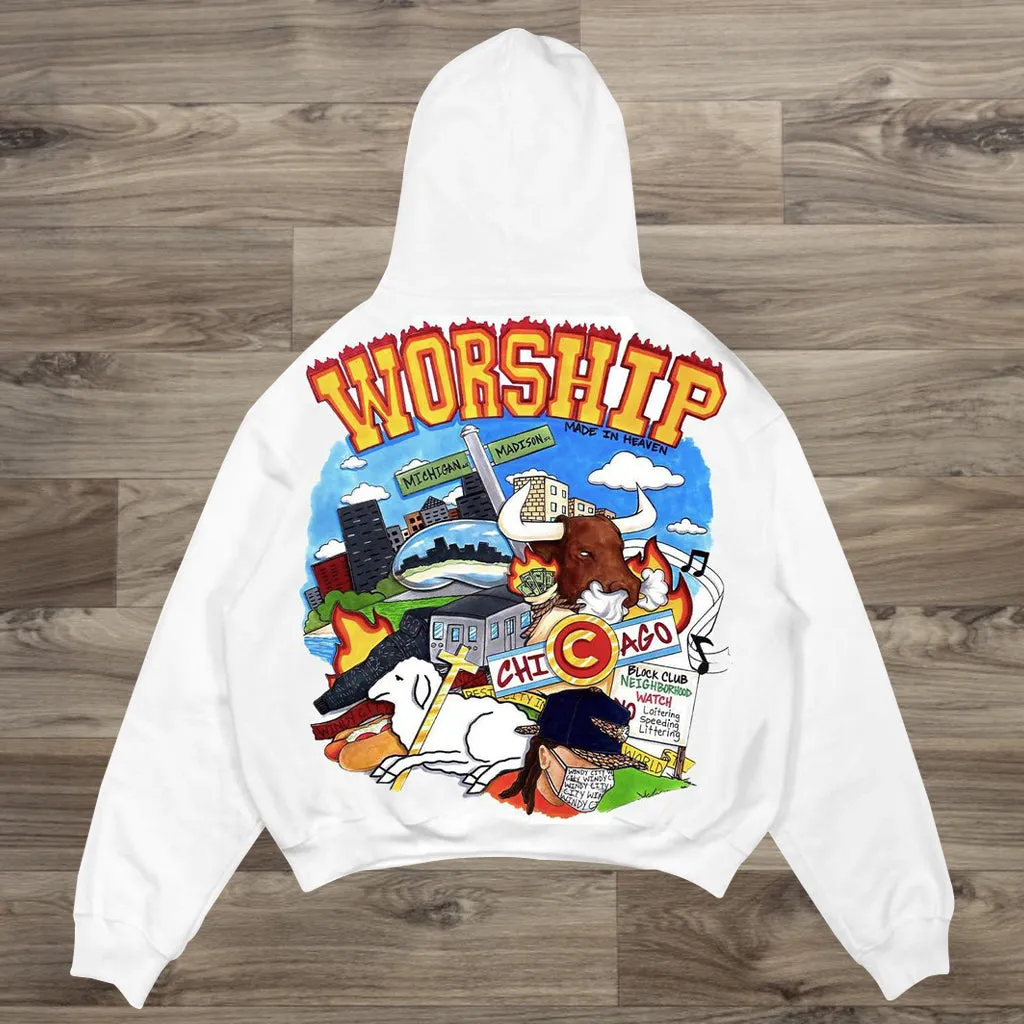 Street personality skull print long-sleeved hoodie