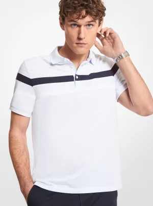 Striped Birdseye Cotton Blend Polo Shirt