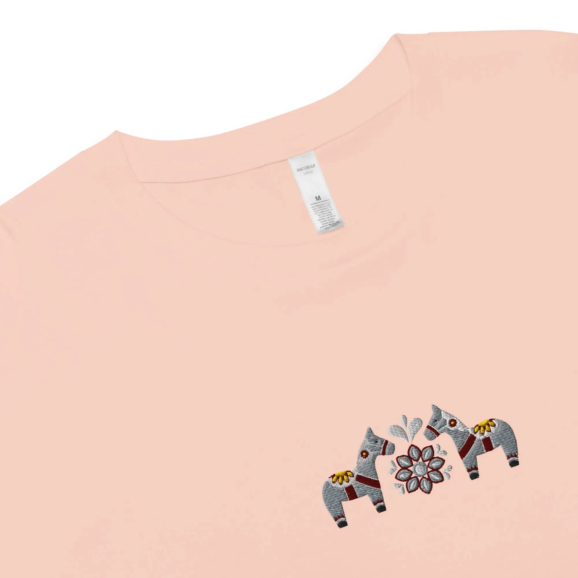 Swedish Gray Dala Horse Embroidered Cropped T-Shirt