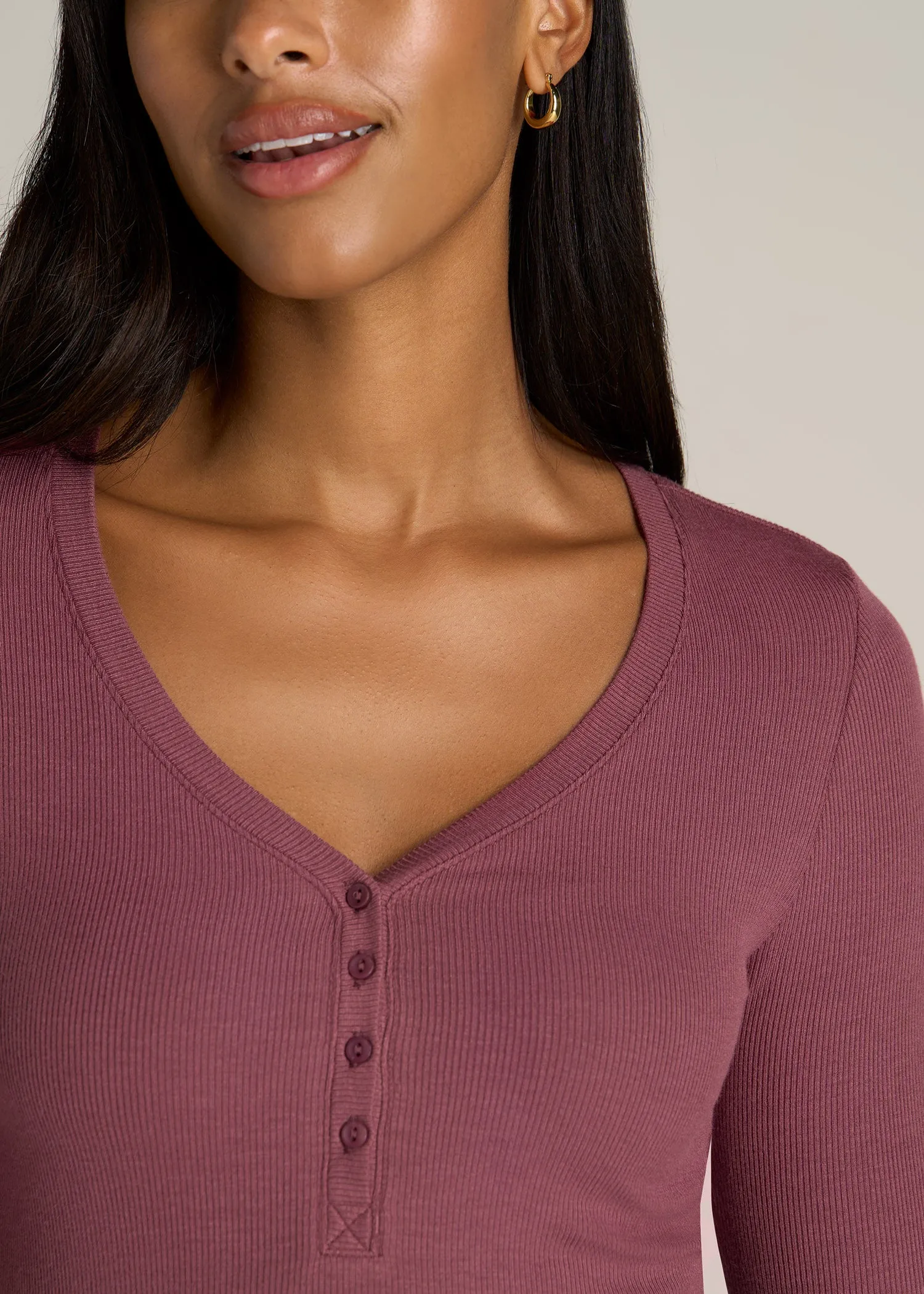 Tall Women's FITTED Ribbed Long Sleeve Henley in Astro Dust