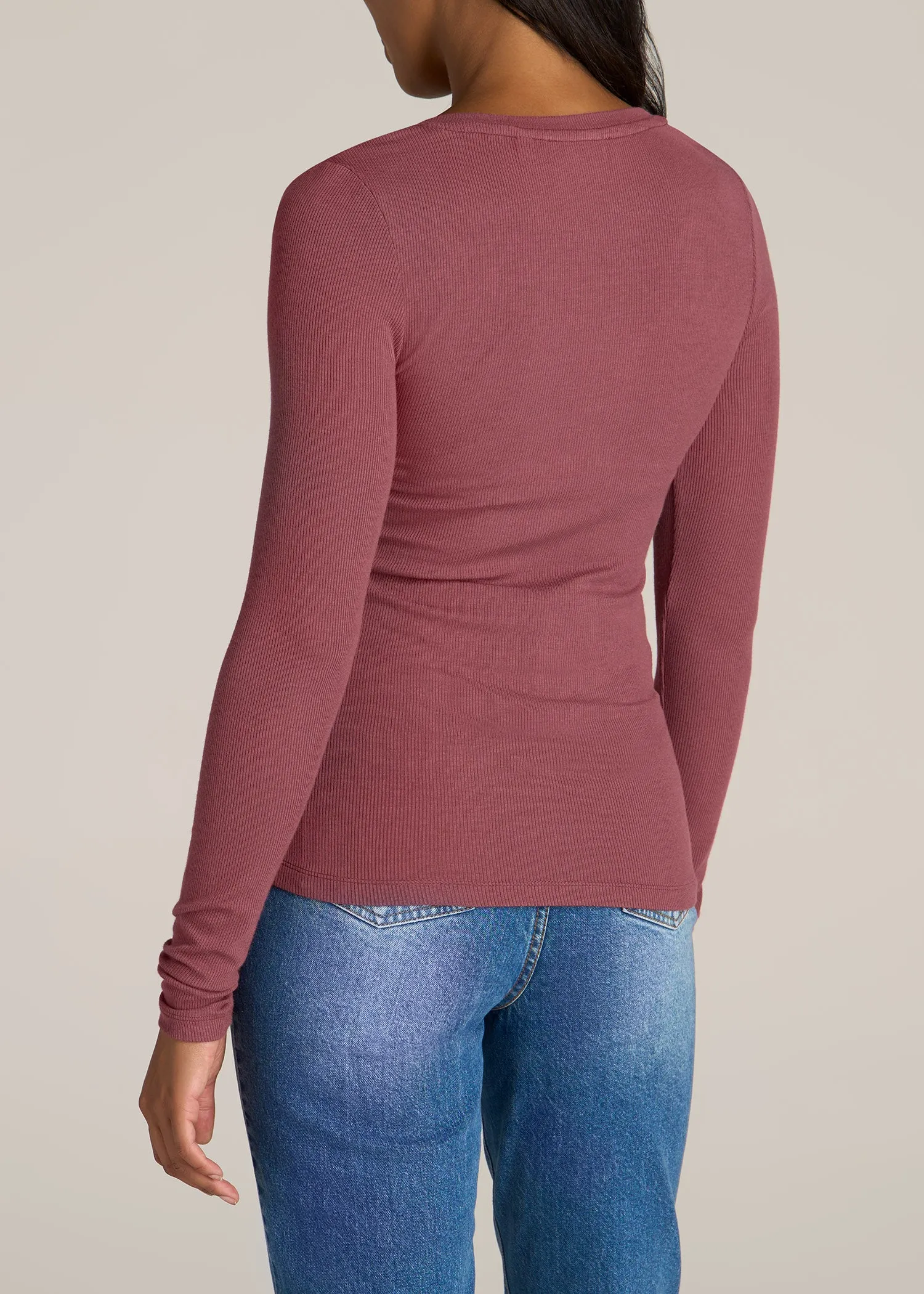 Tall Women's FITTED Ribbed Long Sleeve Henley in Astro Dust