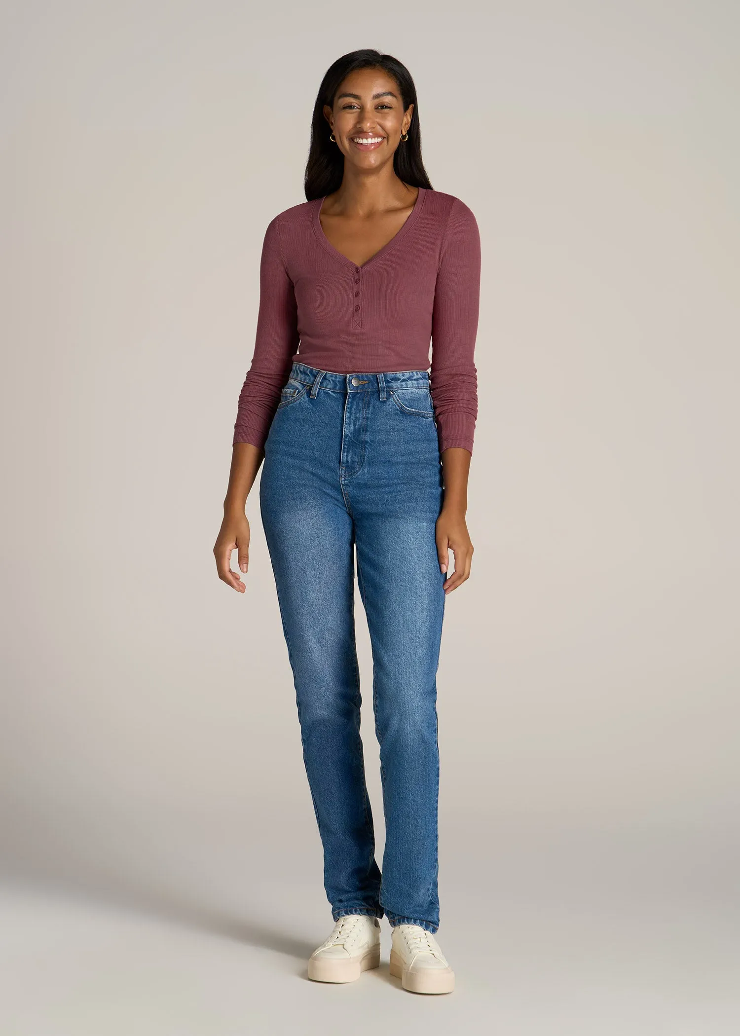 Tall Women's FITTED Ribbed Long Sleeve Henley in Astro Dust