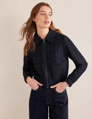 Textured Zip Through Jacket-Navy