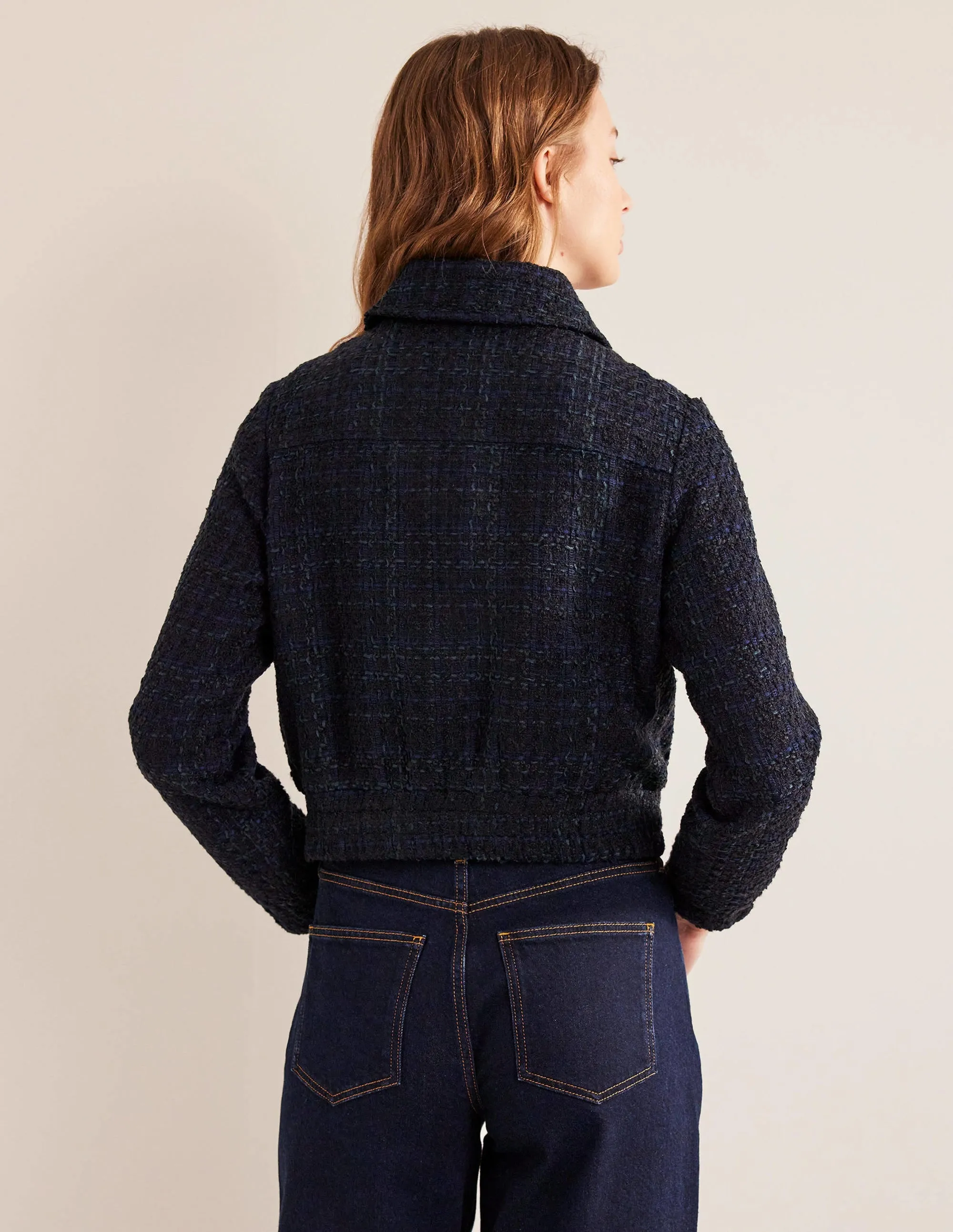 Textured Zip Through Jacket-Navy