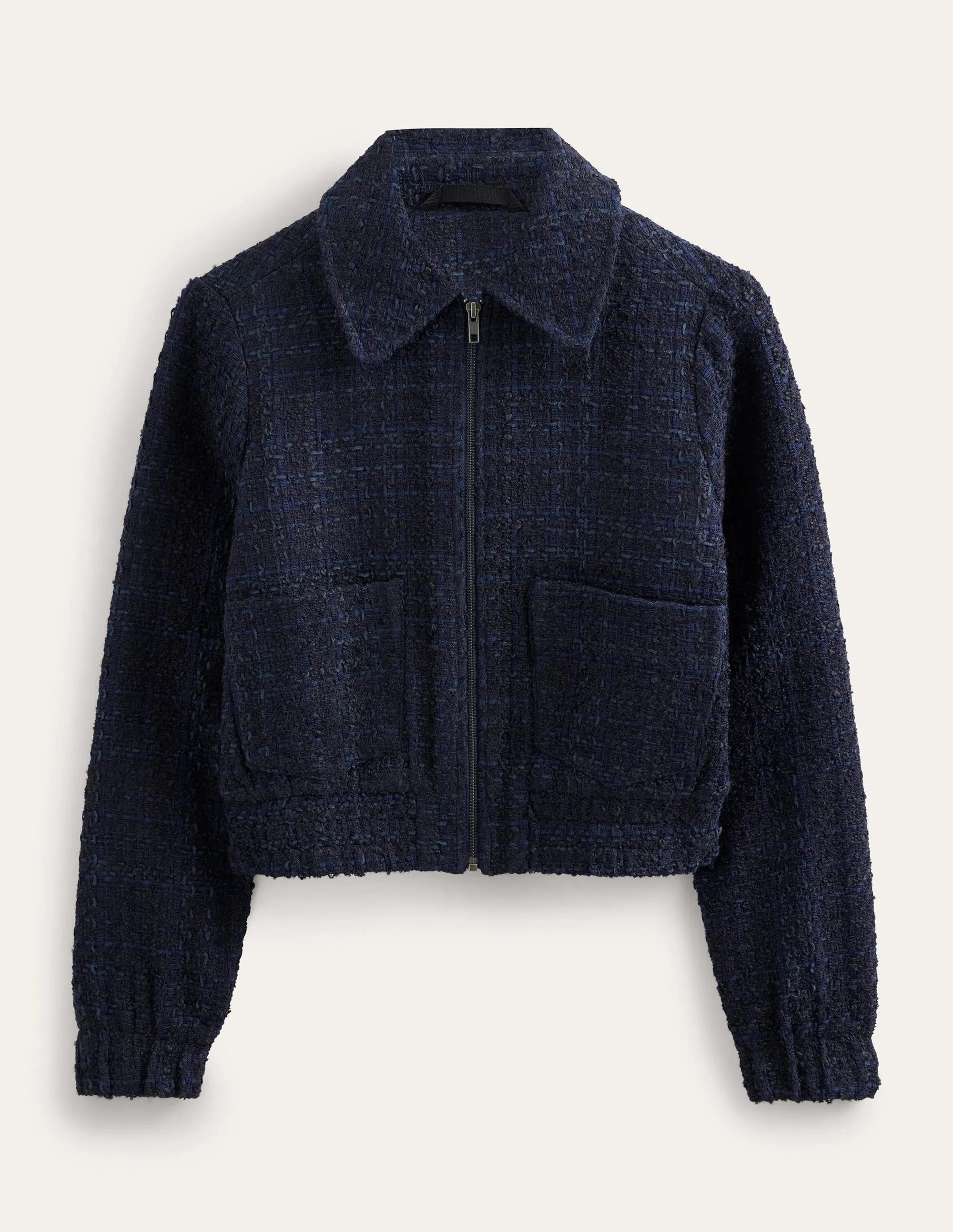 Textured Zip Through Jacket-Navy
