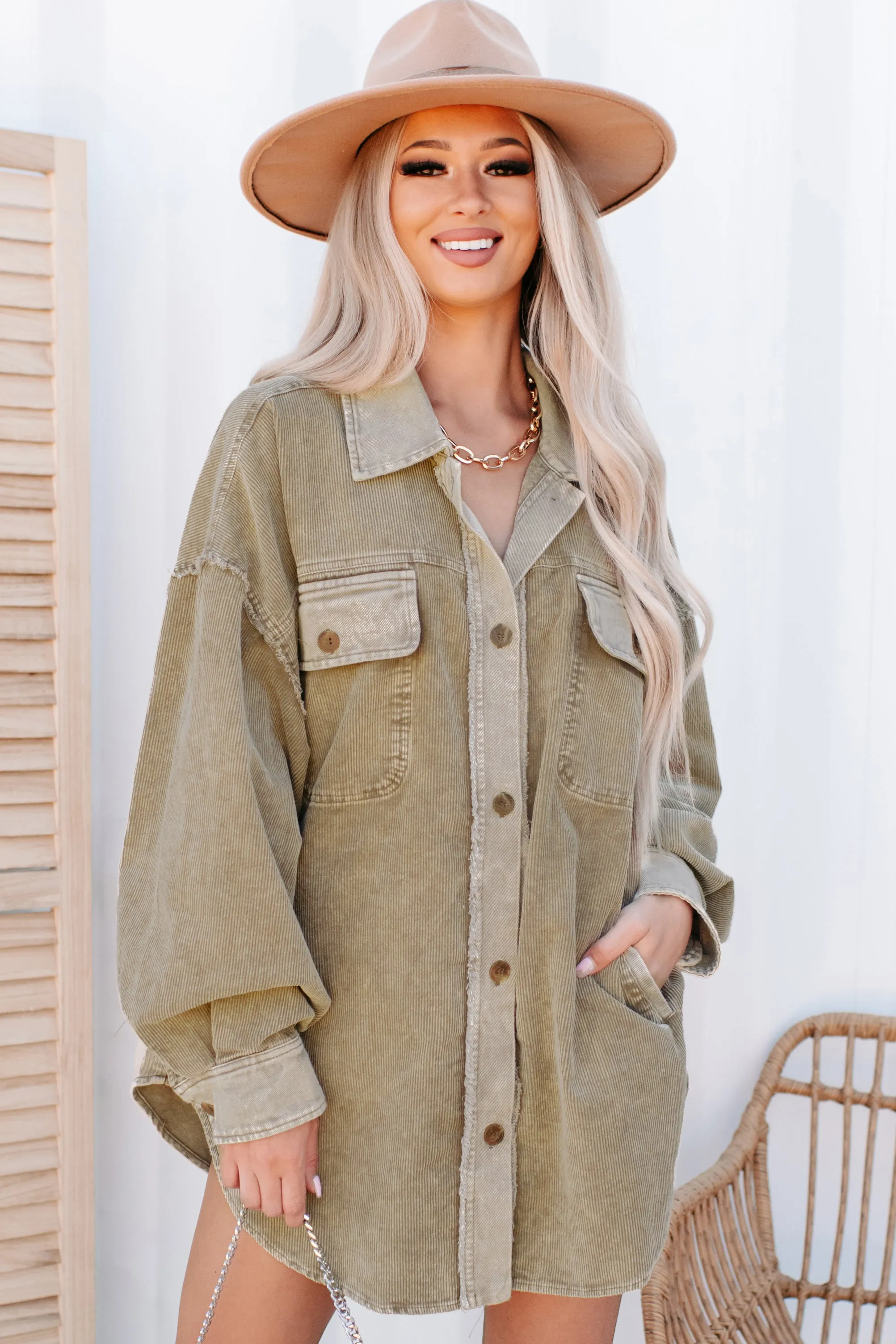 The More You Know Washed Corduroy Shacket (Olive)