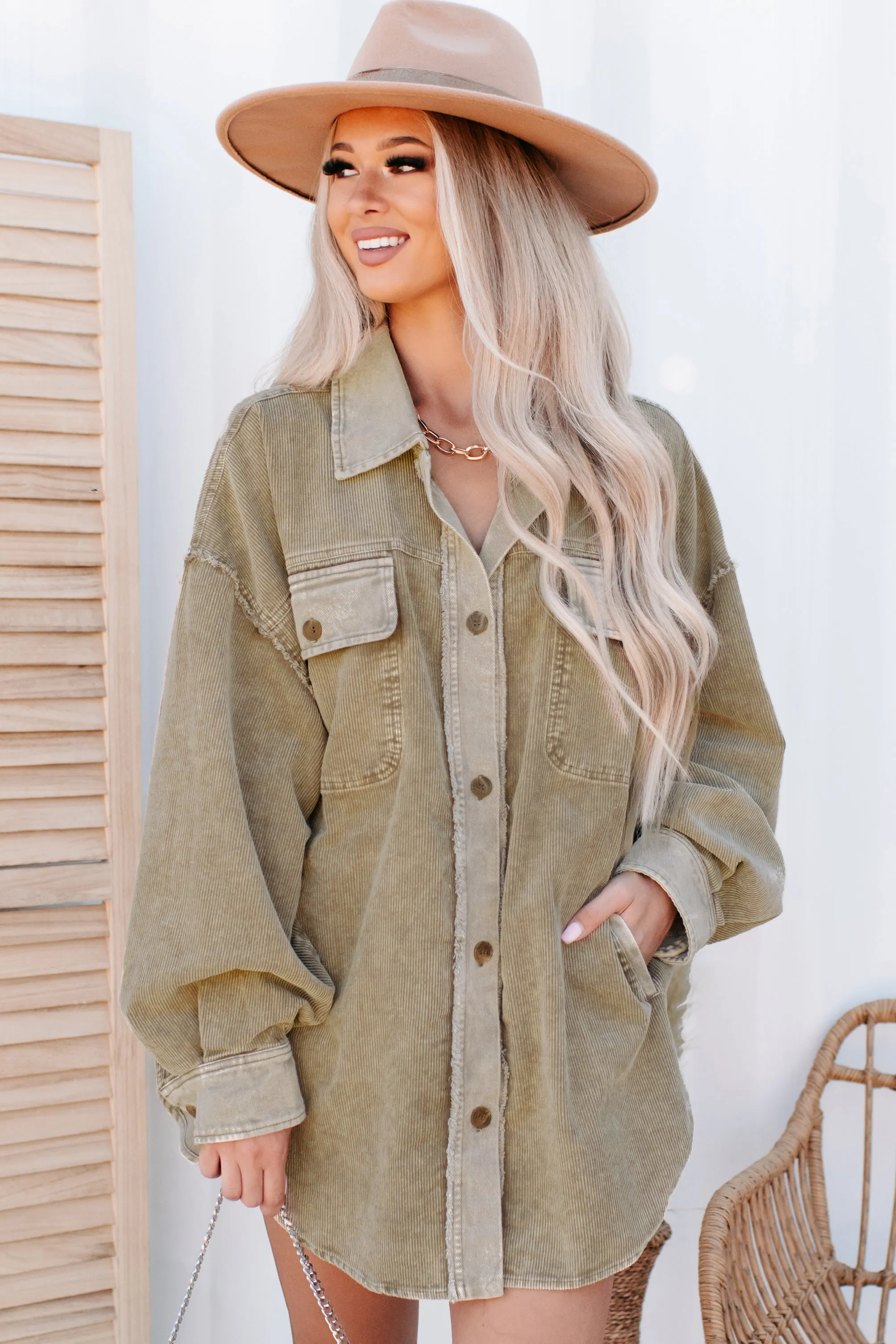 The More You Know Washed Corduroy Shacket (Olive)
